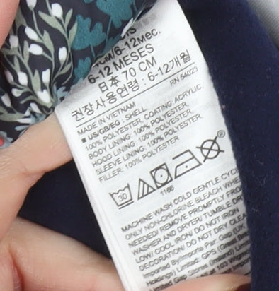 Baby GAP Girls Blue Floral Puffer Jacket Hooded 6-12 Months Winter Coat