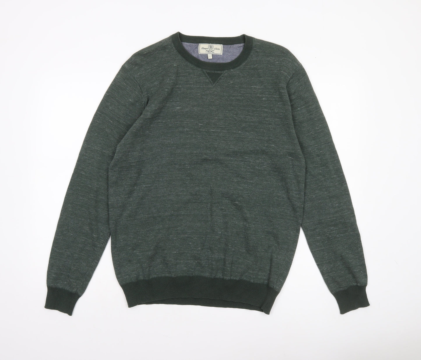 Next Men Green Cotton Blend Crew Neck Pullover Jumper L