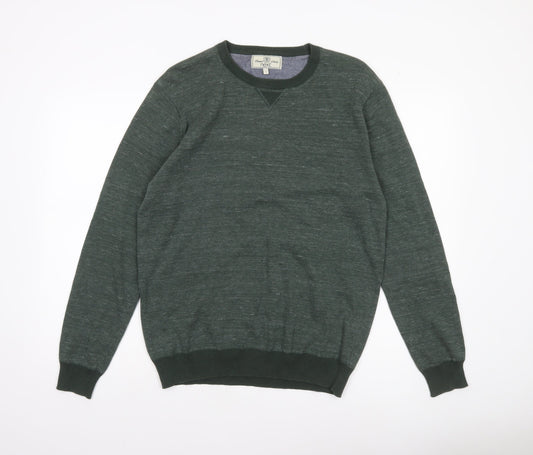 Next Men Green Cotton Blend Crew Neck Pullover Jumper L