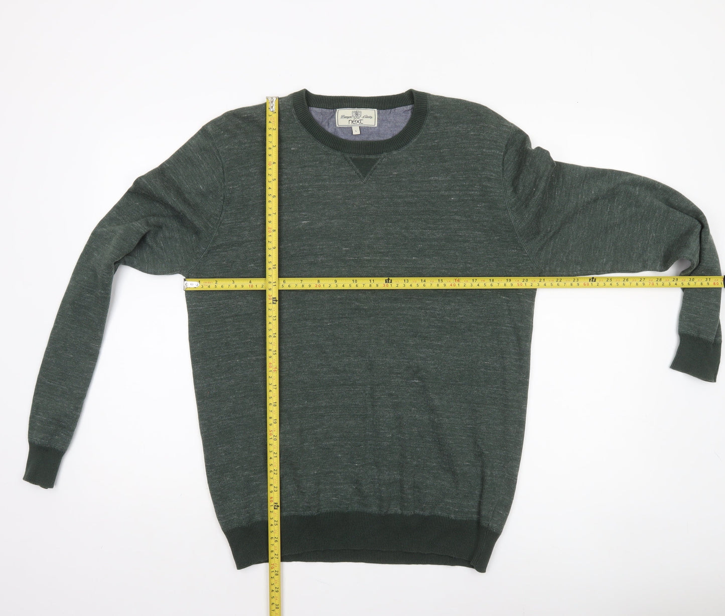 Next Men Green Cotton Blend Crew Neck Pullover Jumper L