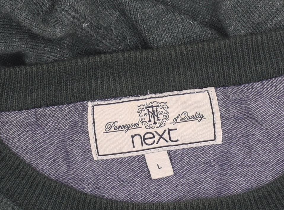 Next Men Green Cotton Blend Crew Neck Pullover Jumper L