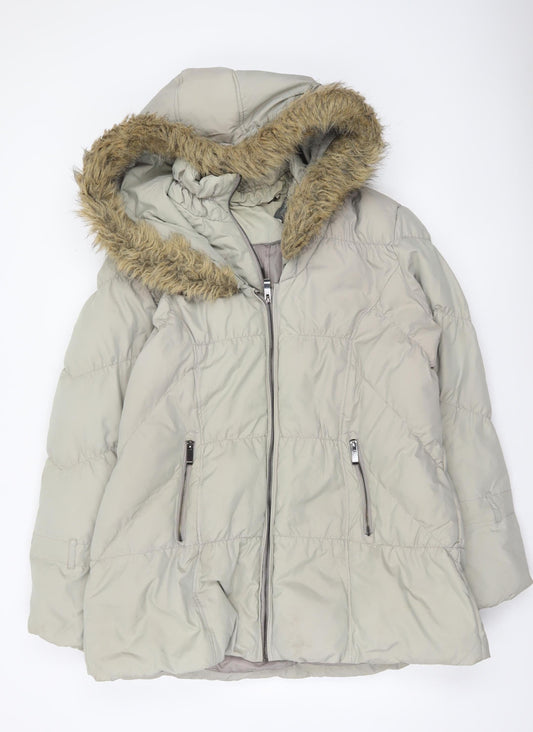 Hawke & Co Womens Beige Faux Fur Hooded Puffer Coat Size 18