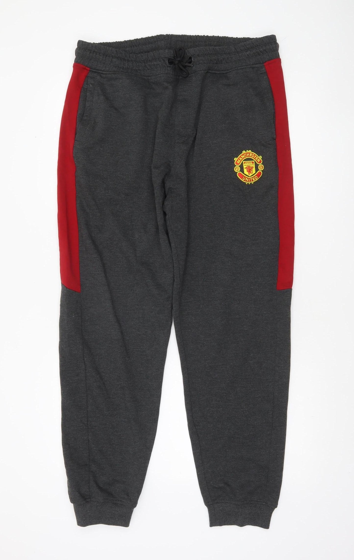 Manchester United Men's Grey Red Sweatpants XL Joggers Cotton Blend