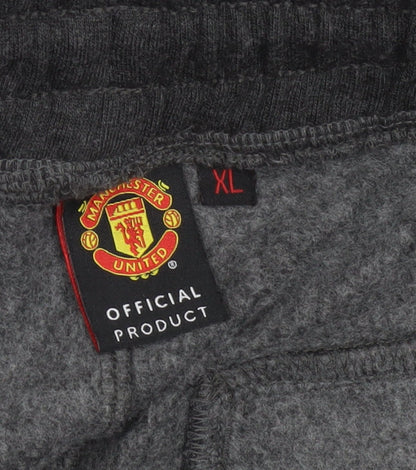 Manchester United Men's Grey Red Sweatpants XL Joggers Cotton Blend