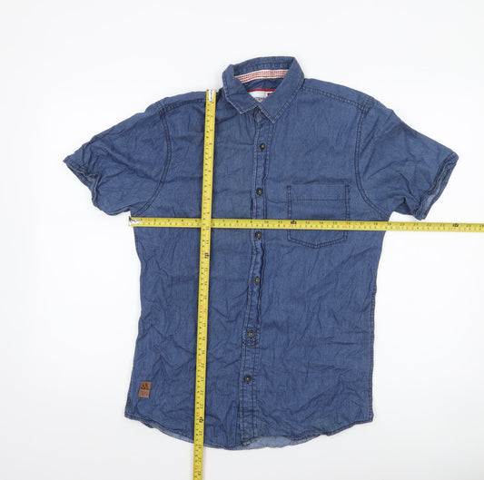 CENTERED Men's Blue Cotton Short Sleeve Button-Up Casual Shirt Size S
