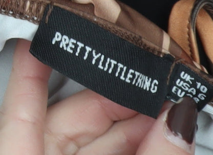 PrettyLittleThing Women’s Brown Geometric Ruched Bodycon Dress UK 10