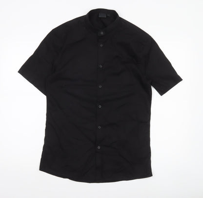 ASOS Men’s Black Slim Fit Short Sleeve Band Collar Button-Up Shirt Medium