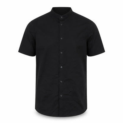 ASOS Men’s Black Slim Fit Short Sleeve Band Collar Button-Up Shirt Medium