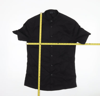 ASOS Men’s Black Slim Fit Short Sleeve Band Collar Button-Up Shirt Medium