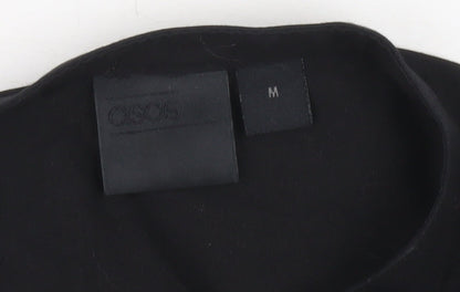 ASOS Men’s Black Slim Fit Short Sleeve Band Collar Button-Up Shirt Medium