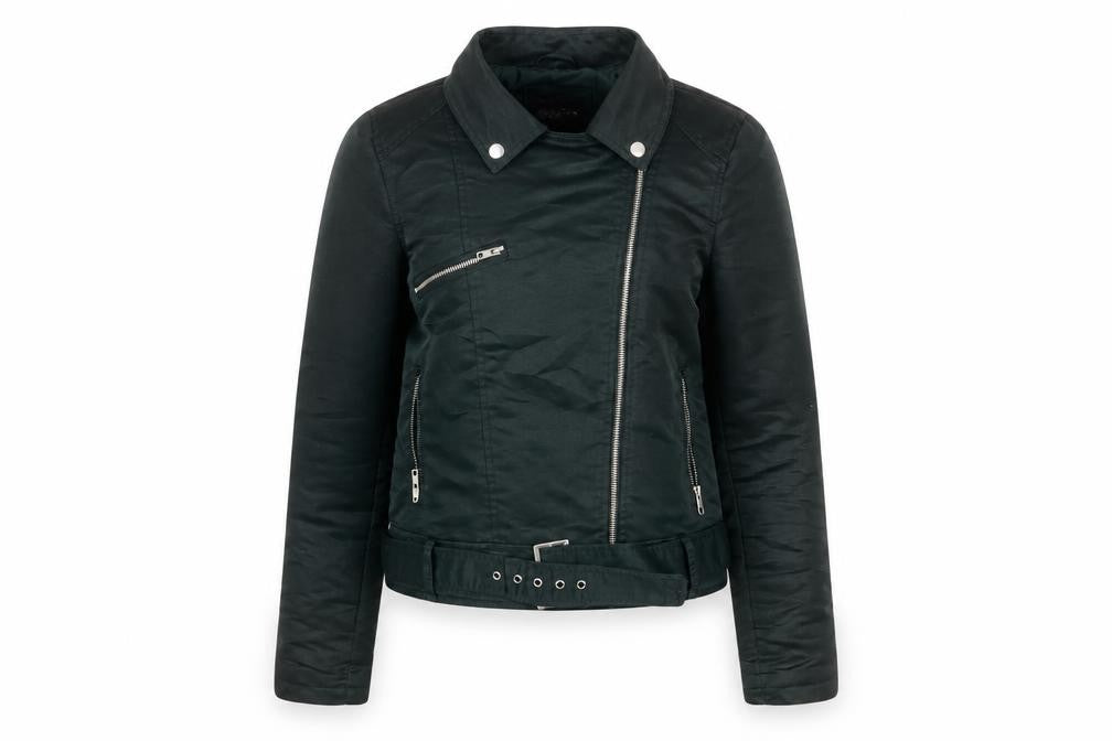 Womens UK Size 10 ONKO Black Biker Coat