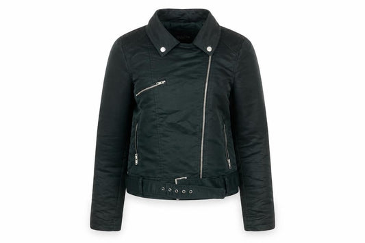 Womens UK Size 10 ONKO Black Biker Coat