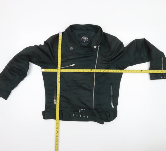 Womens UK Size 10 ONKO Black Biker Coat