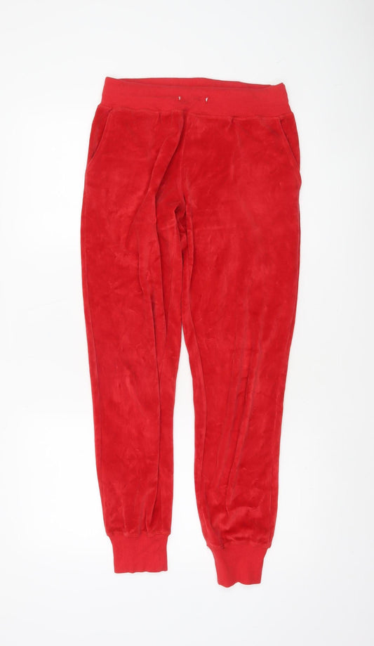 Lipsy Women’s Red Velour Jogger Trousers Size 10