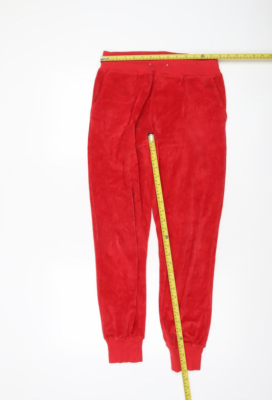 Lipsy Women’s Red Velour Jogger Trousers Size 10