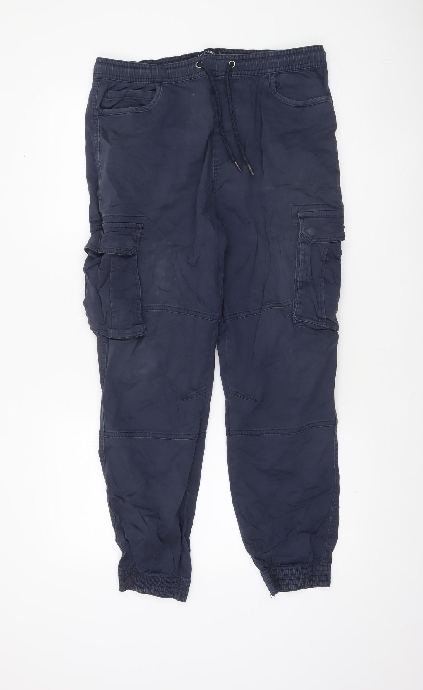 Tokyo Laundry Men's Navy Cargo Jogger Trousers W36 XL Cotton Blend