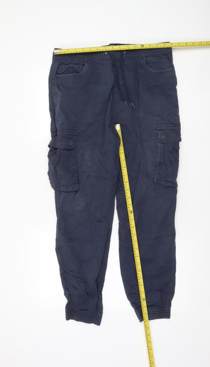 Tokyo Laundry Men's Navy Cargo Jogger Trousers W36 XL Cotton Blend
