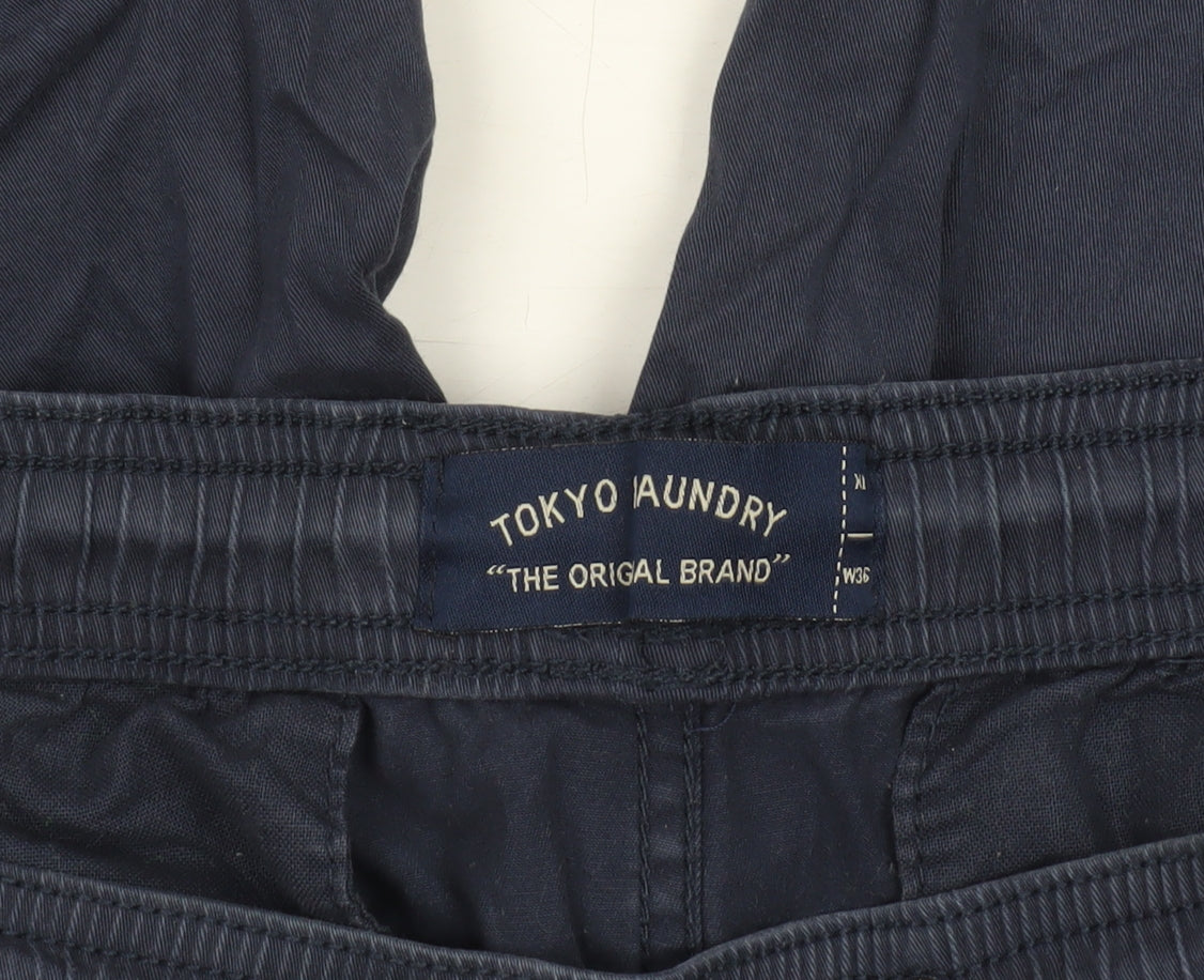 Tokyo Laundry Men's Navy Cargo Jogger Trousers W36 XL Cotton Blend