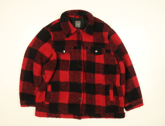 Primark Women's Red Black Check Fleece Jacket Size 20 Regular