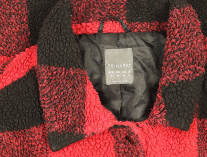 Primark Women's Red Black Check Fleece Jacket Size 20 Regular