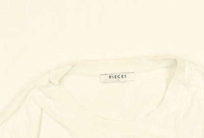 Womens UK Size L Pieces White Basic T-Shirt
