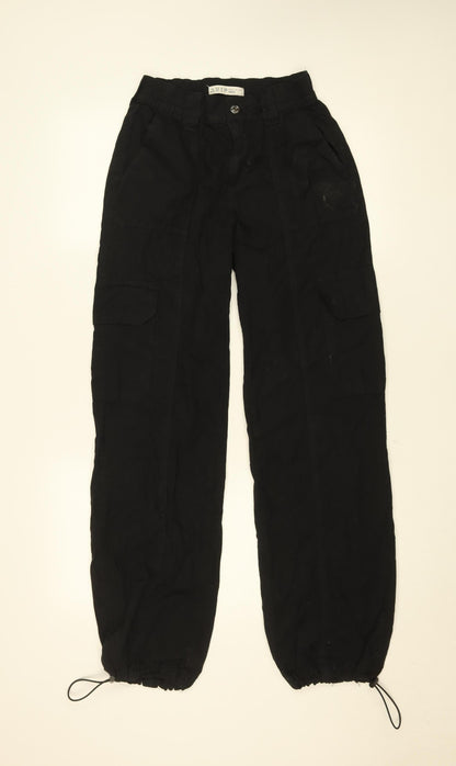 Denim Co. Women's Black Cargo Trousers Size 4 Elastic Waist