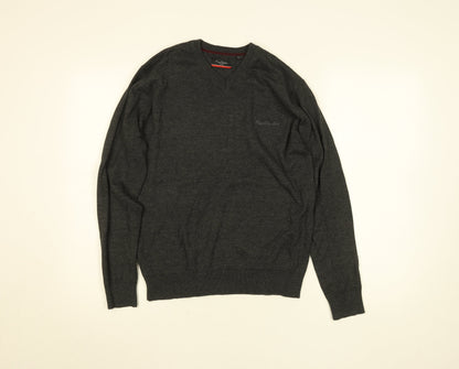 Pierre Cardin Men’s Grey V-Neck Knit Jumper Size S Cotton Blend