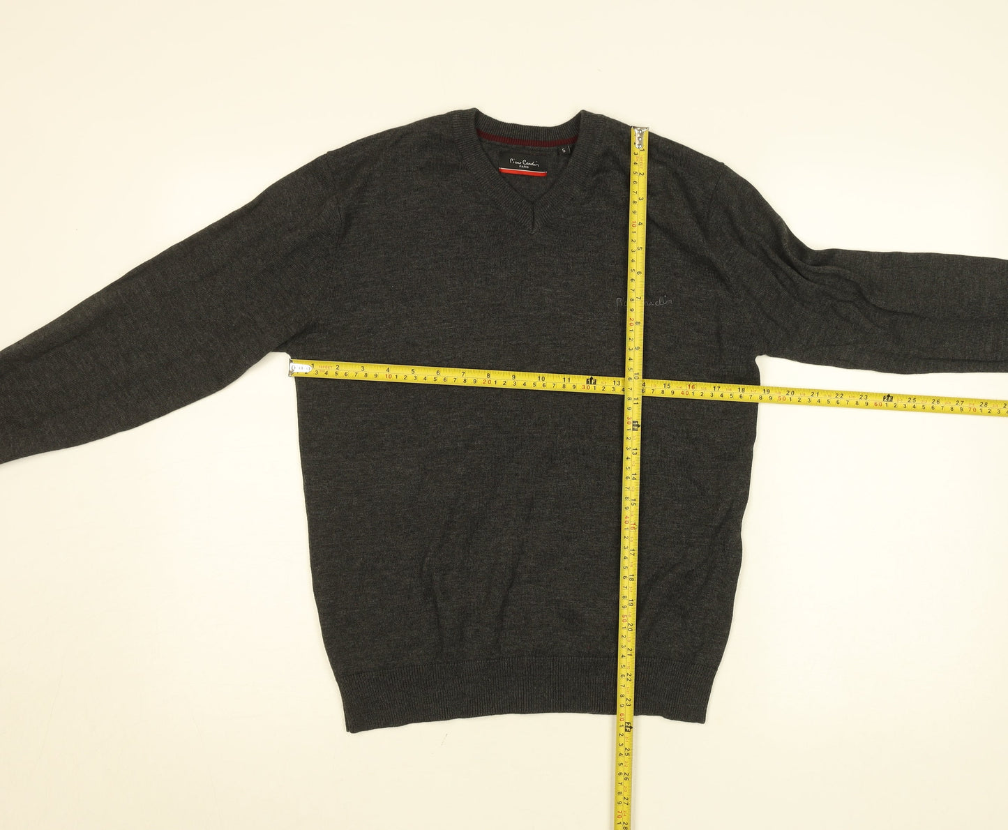 Pierre Cardin Men’s Grey V-Neck Knit Jumper Size S Cotton Blend