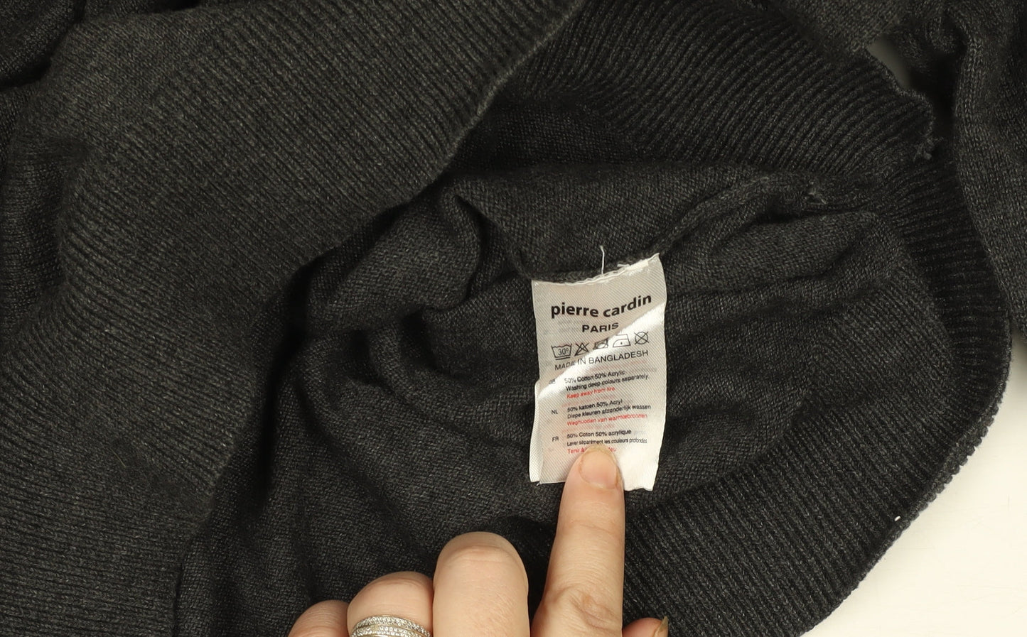 Pierre Cardin Men’s Grey V-Neck Knit Jumper Size S Cotton Blend