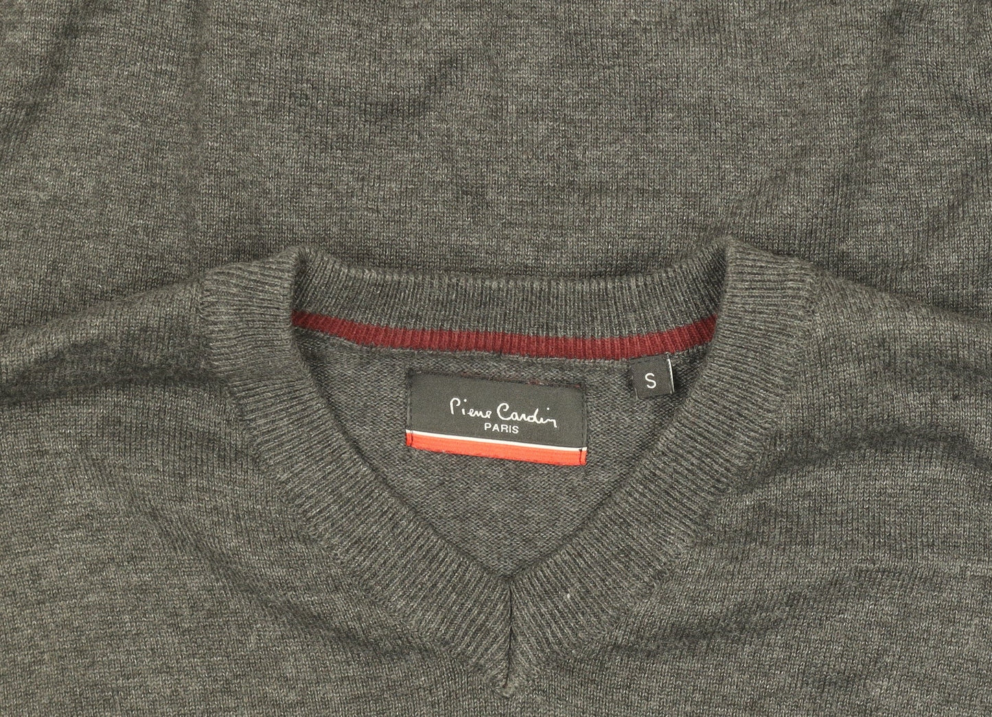 Pierre Cardin Men’s Grey V-Neck Knit Jumper Size S Cotton Blend