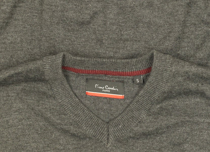 Pierre Cardin Men’s Grey V-Neck Knit Jumper Size S Cotton Blend