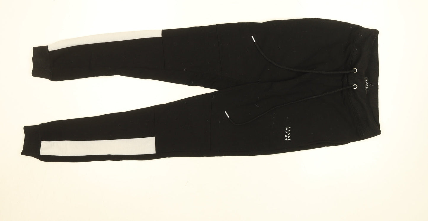 boohooMAN Men's Black Jogger Sweatpants S Side Stripe Activewear