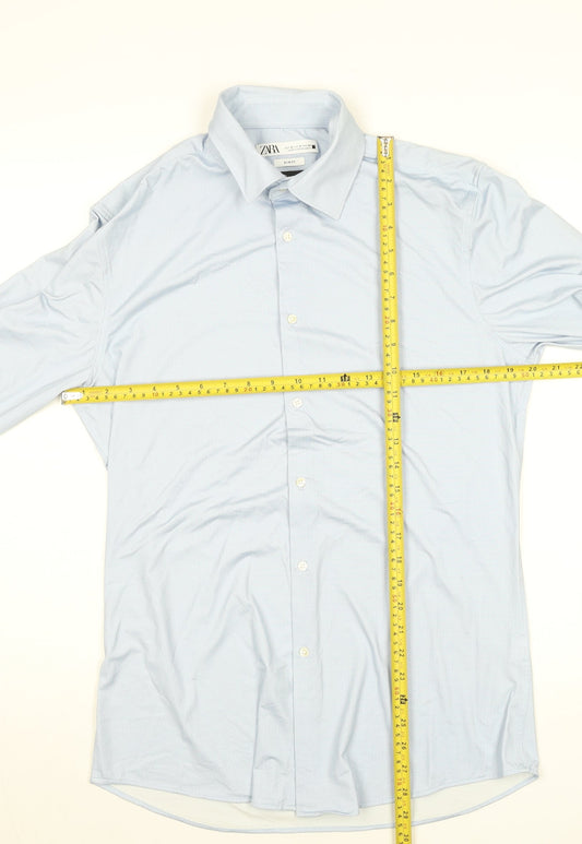 ZARA Men's Blue Slim Fit Long Sleeve Dress Shirt - Size M