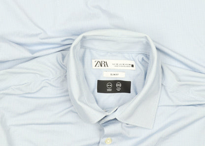ZARA Men's Blue Slim Fit Long Sleeve Dress Shirt - Size M