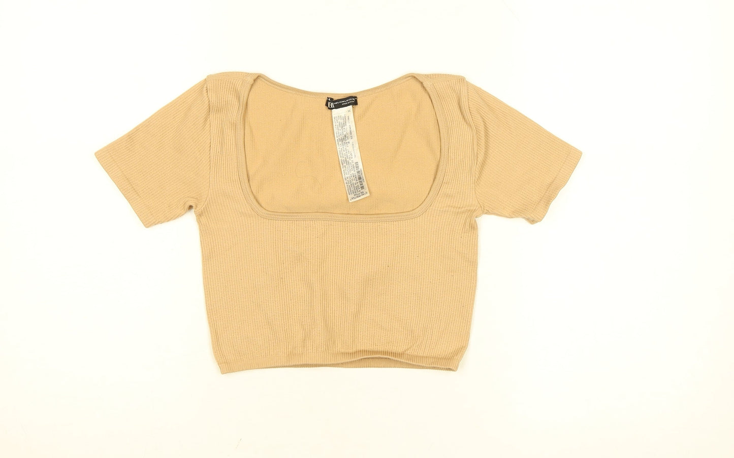 Womens UK Size M Zara Beige Cropped T-Shirt