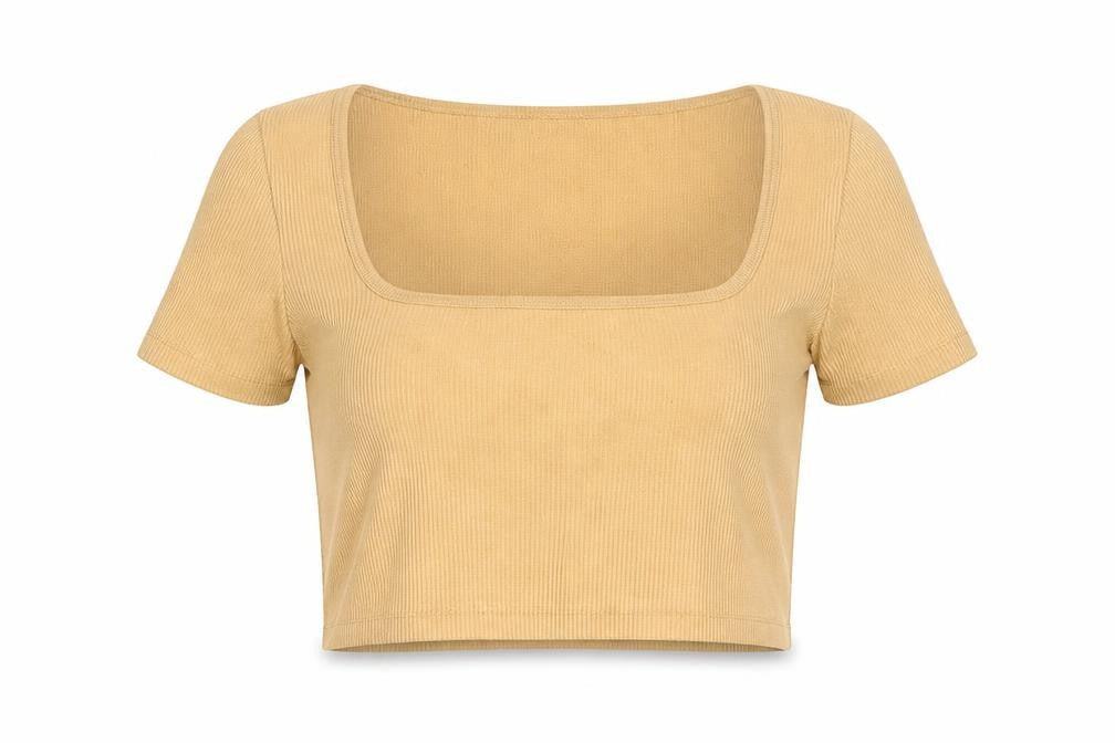 Womens UK Size M Zara Beige Cropped T-Shirt