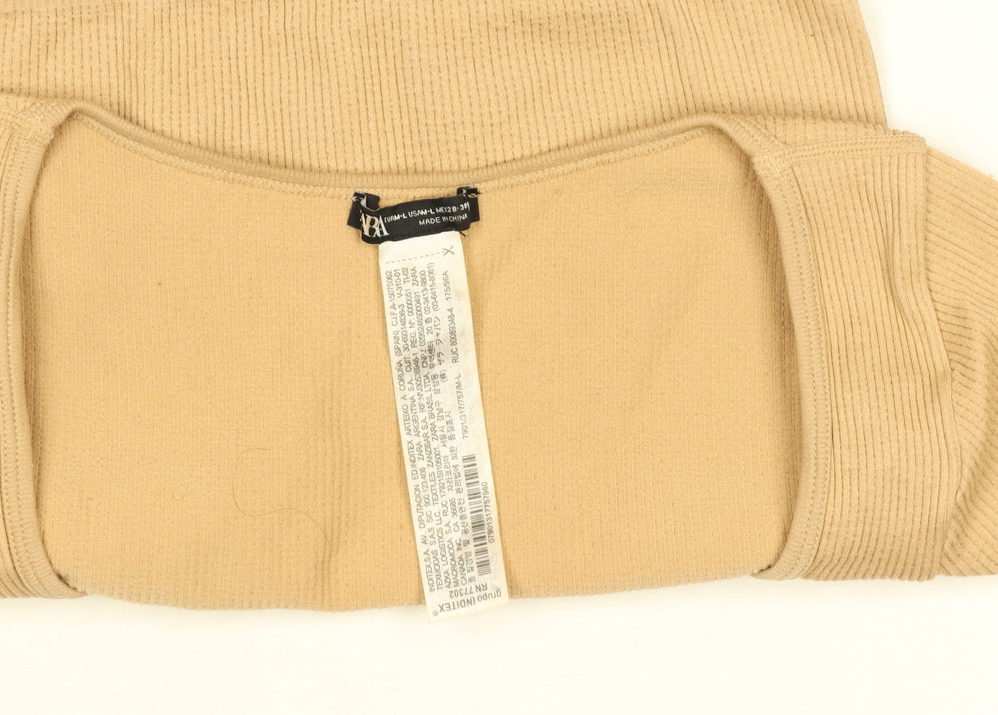 Womens UK Size M Zara Beige Cropped T-Shirt