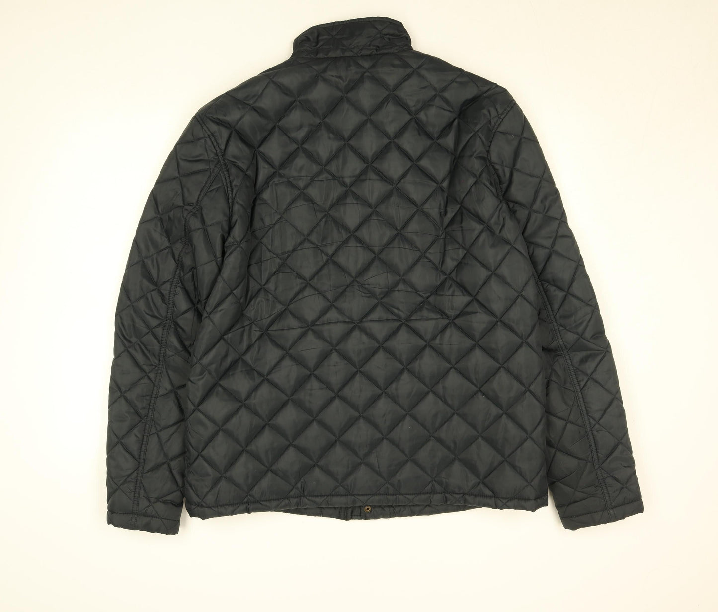 George Men’s Black L Quilted Polyester Jacket with Zip & Button Fastening