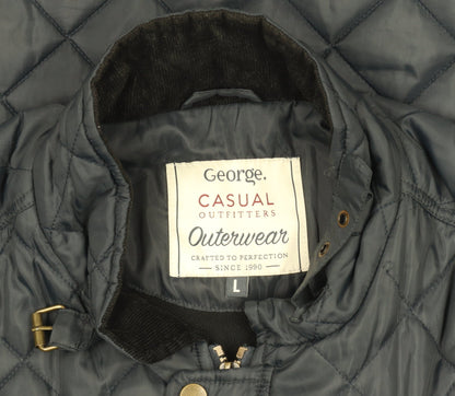 George Men’s Black L Quilted Polyester Jacket with Zip & Button Fastening