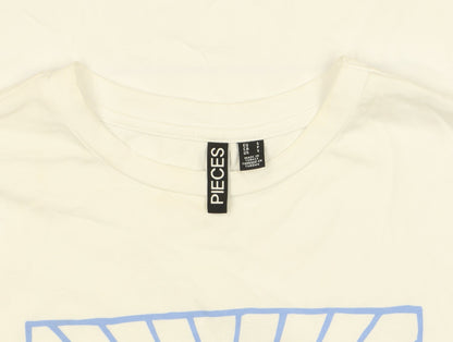 Womens UK Size S Pieces White Basic T-Shirt