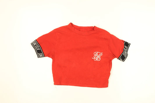 SikSilk Womens Red Cropped Slim Fit Short Sleeve T-Shirt Size 8
