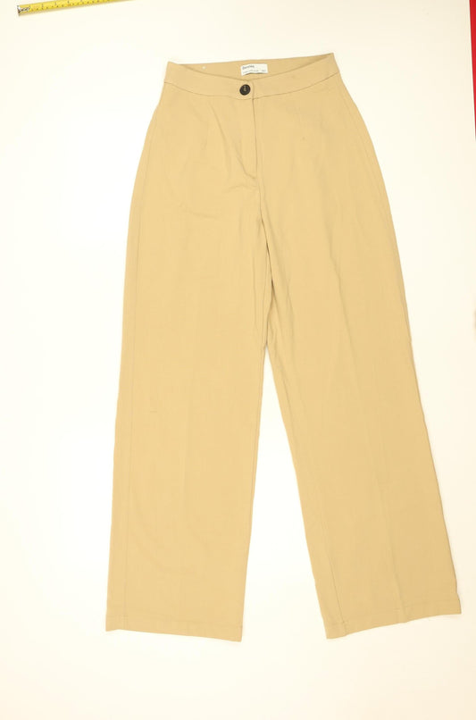 Bershka Womens Beige Wide-Leg High Rise Trousers Size 10