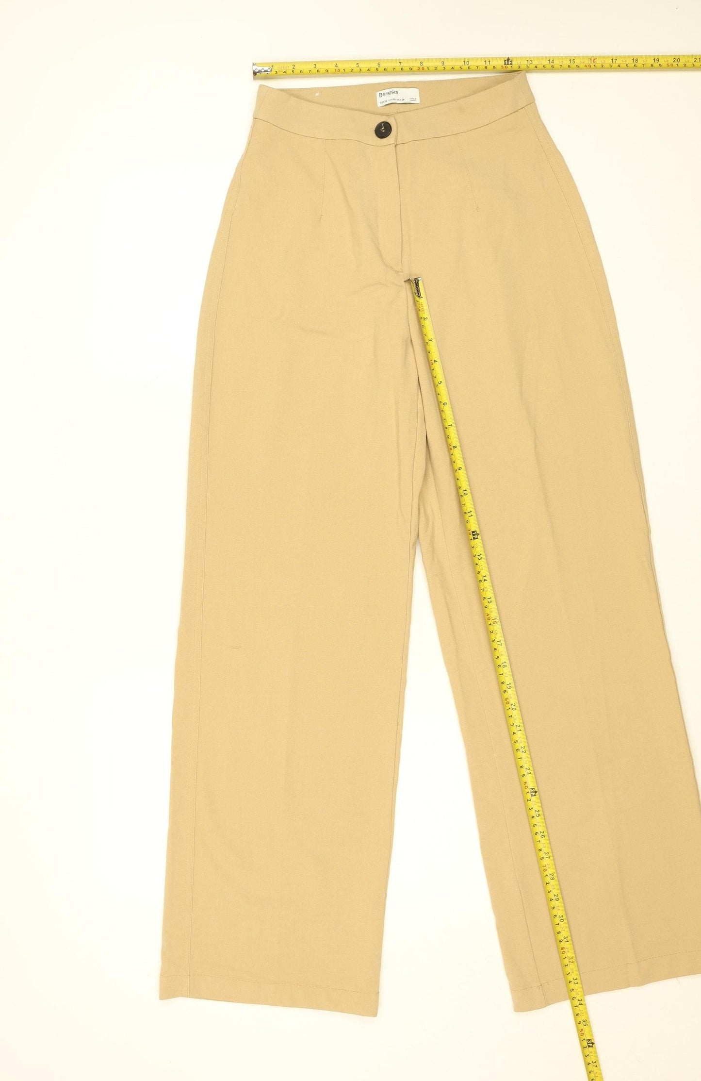 Bershka Womens Beige Wide-Leg High Rise Trousers Size 10