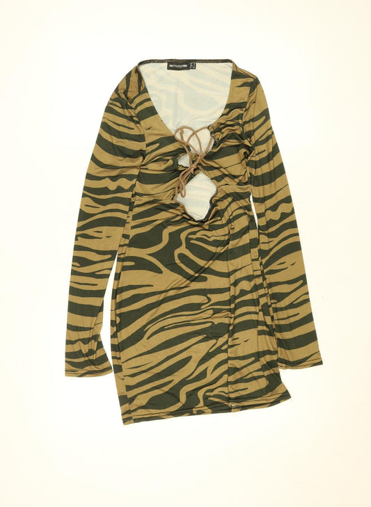 PrettyLittleThing Women’s Brown Animal Print Bodycon Mini Dress Size 8