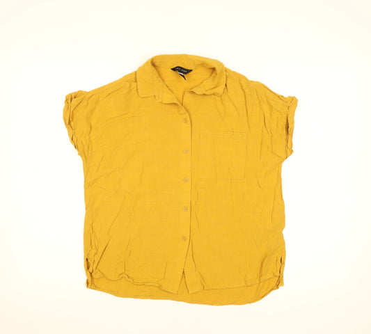 Womens UK Size 10 New Look Yellow Basic Button-Up
