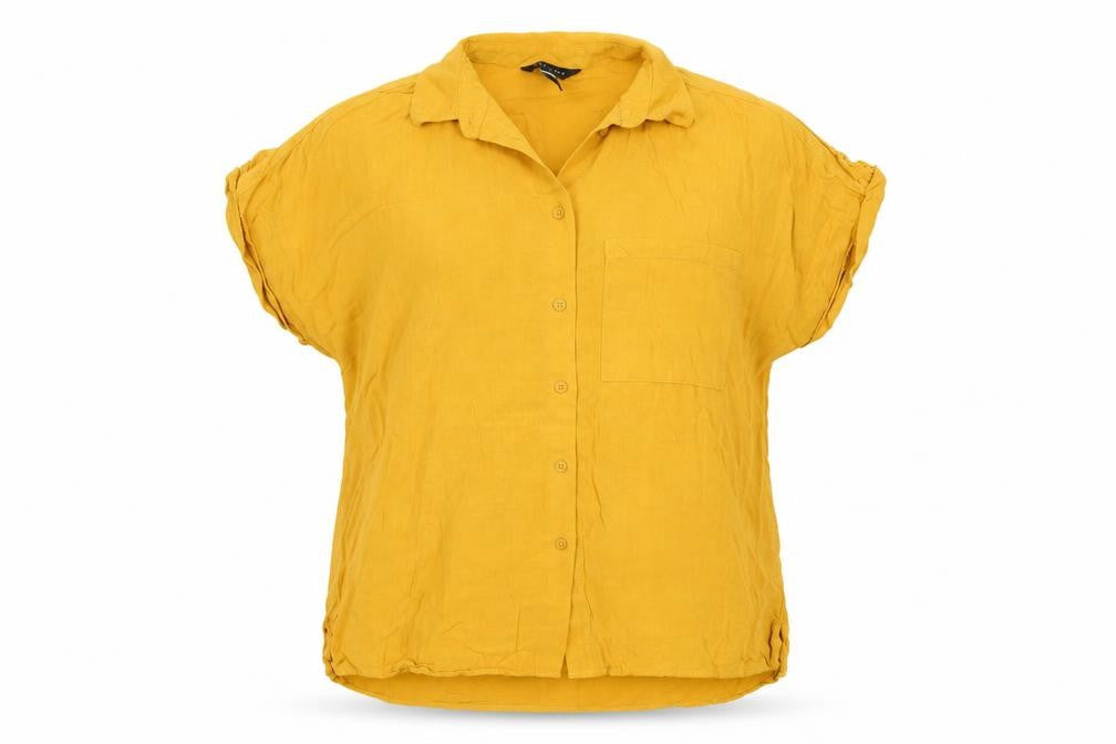 Womens UK Size 10 New Look Yellow Basic Button-Up