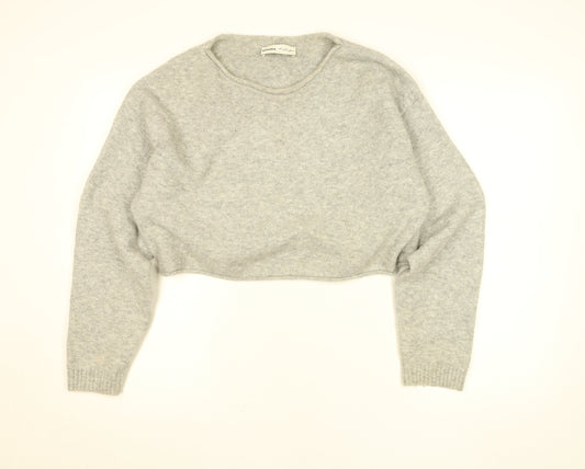 Bershka Womens Grey Relaxed Fit Crew Neck Knit Jumper Size S