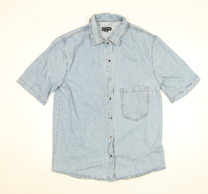 PrettyLittleThing Womens Blue Denim Short Sleeve Button-Up Shirt Size 8