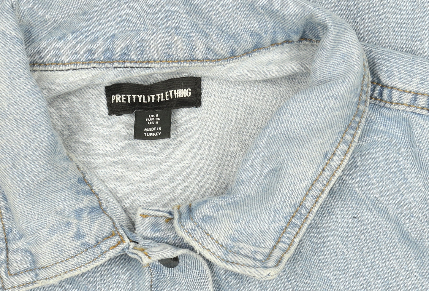 PrettyLittleThing Womens Blue Denim Short Sleeve Button-Up Shirt Size 8