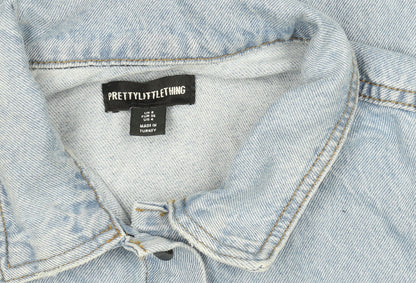 PrettyLittleThing Womens Blue Denim Short Sleeve Button-Up Shirt Size 8
